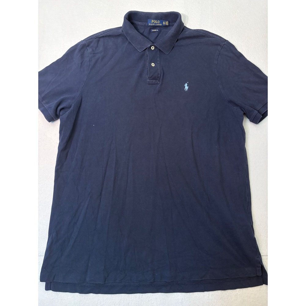 Polo Ralph Lauren Mens XL Classic Fit Navy Blue Short Sleeve Pique Polo Shirt